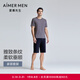 愛(ài)慕先生（AIMER MEN）家居套裝男條紋情懷圓領(lǐng)套頭短袖+短褲家居睡衣男套裝 藍金條紋短袖+藏藍色短褲 2XL 180