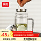 富光玻璃杯把手雙層玻璃杯大容量泡茶杯男商務(wù)茶水分離辦公會(huì )議水杯子 580B本色 光面580ml