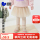 迷你巴拉（minibala）女童寶寶褲子春新品棉柔親膚拼接蕾絲裙擺甜美打底褲 淺卡其50311 100