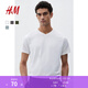 H&M男裝女裝T恤春季內搭正肩V領(lǐng)上衣棉質(zhì)短袖打底衫衣服0570003 白色 S 170/92