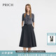 PRICH針織拼接V領(lǐng)連衣裙2025夏季新款短袖收腰修身氣質(zhì)通勤長(cháng)裙女 19黑色 L (170)