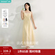 茵曼（INMAN）章若楠同款歐若風(fēng)法式吊帶連衣裙2026夏季新品女裝淡鵝黃色裙子 淺黃色 (方領(lǐng)) M