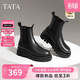 他她（TATA）（TATA）英倫風(fēng)切爾西靴女靴煙筒靴時(shí)裝靴冬 黑色（絨）DD4 37