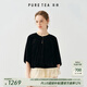 茶·愫【法式千金】puretea茶愫復古宮廷感光澤絲絨感撞色花苞上衣女夏 石墨黑 M