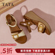 他她（TATA）法式坡跟涼鞋女鞋度假風(fēng)一字帶涼鞋秋季新款7MYA1BL5 杏/棕 35
