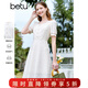 百圖betu女裝夏季新款連衣裙方領(lǐng)蕾絲面料裙子X(jué)型連衣裙女2303D04 米白 S