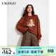 LAGOGO羅紋領(lǐng)口印花圓領(lǐng)100%棉衛衣女拉谷谷春秋新款簡(jiǎn)約套頭上衣 棕色(U5) S