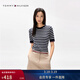 Tommy Hilfiger【條紋鑲邊】春夏女裝純棉平紋拼色圓領(lǐng)內搭打底短袖針織衫 黑白條紋02A XS （推薦：90-100斤）