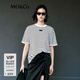 MO&Co.針織衫春夏含亞麻棉紗黑白條紋輕薄寬松短袖圓領(lǐng)上衣航海系 白黑條色 L 170