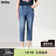 MsShe【冰氧吧牛仔褲】大碼女裝2026春裝胖mm顯瘦彈力七分小腳褲 牛仔中藍色現貨-5040 2XL
