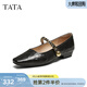 他她（TATA）復古紅色瑪麗珍鞋女鞋平底淺口單鞋春季新款 黑色 35