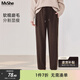 MsShe【磨毛糯米褲】大碼女裝2025冬裝胖mm分割顯瘦休閑闊腿褲子 拿鐵色現貨 2XL
