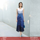 顏域漸變色v領(lǐng)無(wú)袖連衣裙2026新款女夏季輕奢高級感收腰背心裙子 藍花 M