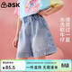 ASK JUNIOR燙鉆兒童褲子26夏季牛仔短褲女童直筒褲透氣親膚中褲 藍色 150