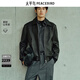 太平鳥(niǎo)男裝【鋒度皮衣】山羊皮外套潮流真皮夾克B1BDF4F08 黑色1 M