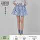 Teenie Weenie小熊女裝半身裙夏季細褶花朵小清新蓬蓬短裙子 淺藍色 L