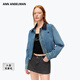 ANN ANDELMAN【孫穎莎同款】官方直營(yíng)復古拼皮翻領(lǐng)牛仔夾克短款水洗牛仔外套 藍色 M