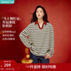 茵曼（INMAN）polo領(lǐng)條紋休閑百搭T恤2026春季女裝新款寬松慵懶長(cháng)袖上衣 杏黑條紋 L