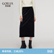 歌莉婭黑色絲絨半身裙女冬季穿搭針織厚款裙子1ENL2D150 00B黑色 M
