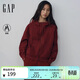 蓋璞（GAP）女裝秋季款紅色圣誕大G毛巾繡加絨寬松拉鏈連帽衛衣795509