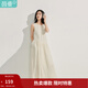 茵曼（INMAN）溫柔風(fēng)氣質(zhì)無(wú)袖背心連衣裙2025夏季女裝新品微光皺感裙子  淺米杏 M
