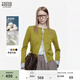 Teenie Weenie小熊女裝毛針織衫26春季新款層次感條紋襯衫拼接開(kāi)衫 橄欖綠 XL