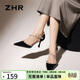 ZHR鉚釘高跟鞋女氣質(zhì)尖頭名媛風(fēng)細跟單鞋性感包頭涼鞋女 IE02 黑色36