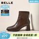 百麗（Belle）復古褶皺面時(shí)裝靴女冬季新款商場(chǎng)同款優(yōu)雅高跟短靴E5U1DDD5 棕色 37