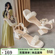 ZHR涼鞋女夏季甜美風(fēng)粗跟女鞋氣質(zhì)蝴蝶結鞋子女 BL160 米色 39 