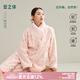 安之伴【保暖鎖溫】珊瑚絨睡衣女冬季冬款提花加絨加厚法蘭絨家居服套裝 淺粉【軟糯有彈性-超鎖溫】 L
