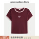 Abercrombie & Fitch【LOGO撞色T】 美式棉質(zhì)顯瘦修身短袖T恤25秋季女裝157-5366 酒紅色 M (165/96A)