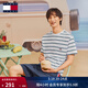 TOMMY JEANS【重磅厚實(shí)】春夏男女情侶純棉條紋針織刺繡圓領(lǐng)短袖T恤上衣 白綠條紋YBR S （推薦：120-135斤）
