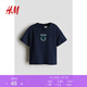 H&M【迪士尼系列】童裝男嬰T恤春季米奇印花短袖上衣1263213 海軍藍/米奇老鼠 110 110/56