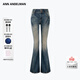 ANN ANDELMAN【包上恩同款】復古高腰做舊闊腳褲修身微喇長(cháng)褲喇叭牛仔褲 藍色 25