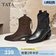 他她（TATA）女鞋靴子秋冬時(shí)裝靴粗跟復古西部靴彈力短靴 黑色 38