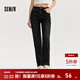 森馬（Semir）牛仔|森柔牛仔褲女復古簡(jiǎn)約長(cháng)褲休閑秋季半松緊腰直筒褲通勤 牛仔水洗黑98201 M
