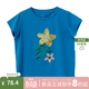 納桔童裝兒童【涼涼T】夏季休閑涼感柔軟透氣上衣花朵印花短袖T恤 電光藍-花朵現貨 150 cm