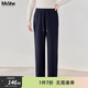 MsShe開(kāi)叉直筒闊腿衛褲大碼女裝2026春裝胖mm高腰巨顯瘦長(cháng)褲子女 藏青藍色現貨 2XL