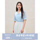 獨束大碼女裝撞色大翻領(lǐng)花邊襯衫2025夏季新品甜美清新上衣小衫 清水藍 L （尺碼：2）