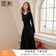 香影赫本風(fēng)法式黑色內搭連衣裙女2025冬季新款配大衣長(cháng)袖掐腰裙子 黑色 L 165/88A/110-125斤
