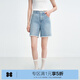 樂(lè )町設計感毛邊破洞牛仔中短褲2025年夏季新款休閑牛仔短褲女夏 牛仔淺藍（現貨） L