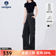 Navigare意大利小帆船女士休閑褲春秋季時(shí)尚百搭闊腿褲簡(jiǎn)約顯瘦工裝長(cháng)褲女 暗夜黑 XL
