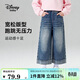 迪士尼寶寶（Disney Baby）女童牛仔褲兒童褲子中大童裝春季翻邊直筒闊腿寬松長(cháng)褲 深藍 160