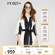PORTS寶姿 秋冬新品女裝中袖撞色拼接中長(cháng)款風(fēng)衣LA8T020FFD021 黑 白 XS (2)