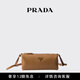 PRADA/普拉達【禮物】女士金屬徽標飾牛皮革手拿包單肩包 焦糖色