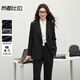 尚都比拉職業(yè)西裝套裝女春秋正裝西服外套闊腿長(cháng)褲面試兩件套 黑色 XL