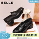 百麗（Belle）復古擦色牛皮樂(lè )福鞋女2026春新商場(chǎng)款高跟通勤樂(lè )福鞋F2H1DAA6預售 黑色 39 (245mm)