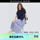 佐丹奴設計師款假兩件連衣裙女拼接條紋圓領(lǐng)短袖裙子女18465213