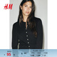 H&M女裝毛針織衫春季miu系開(kāi)衫空調衫薄款針織外套1237776 黑色007 M 165/96