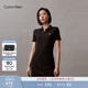 Calvin KleinJeans夏季女士氣質(zhì)休閑通勤ck字母修身顯瘦V字領(lǐng)POLO裙連衣裙 BEH-太空黑 XS